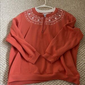 Blair Rust Orange Embroidered Yoke Pullover Sweatshirt